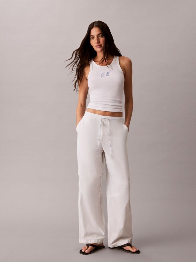 White Embroidered CK Logo Rib Tank Top  Women