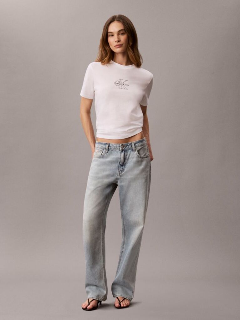 White Monologo Crew Neck T-Shirt  Women