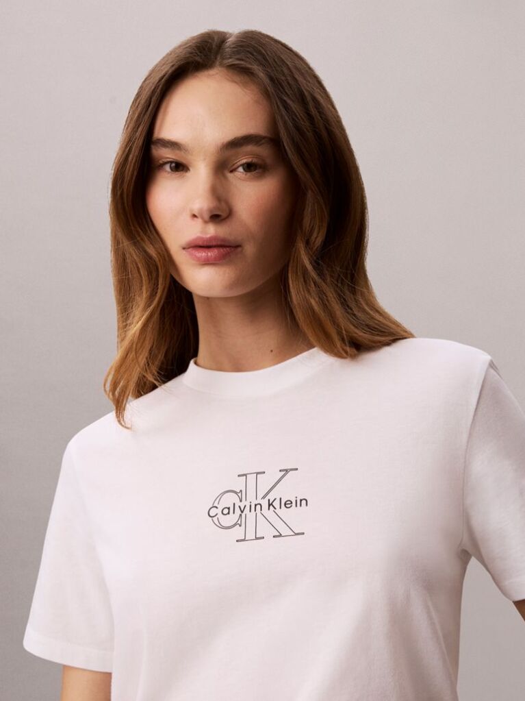 White Monologo Crew Neck T-Shirt  Women