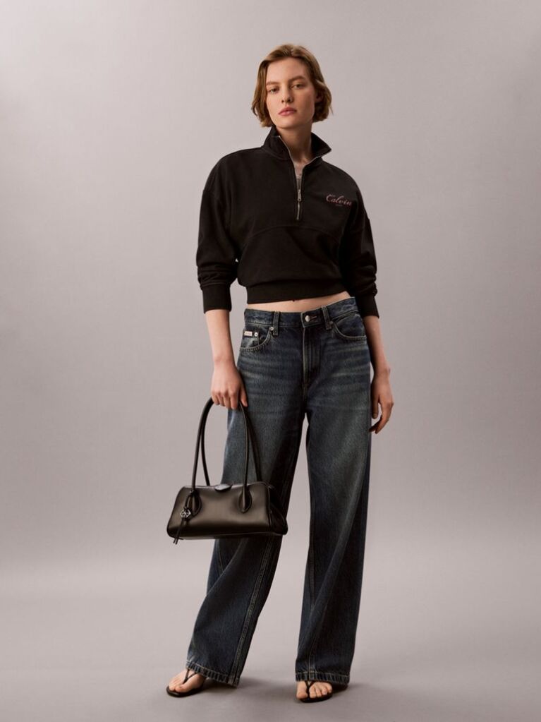 Black Relaxed Quarter Zip Sweatshirt  Women