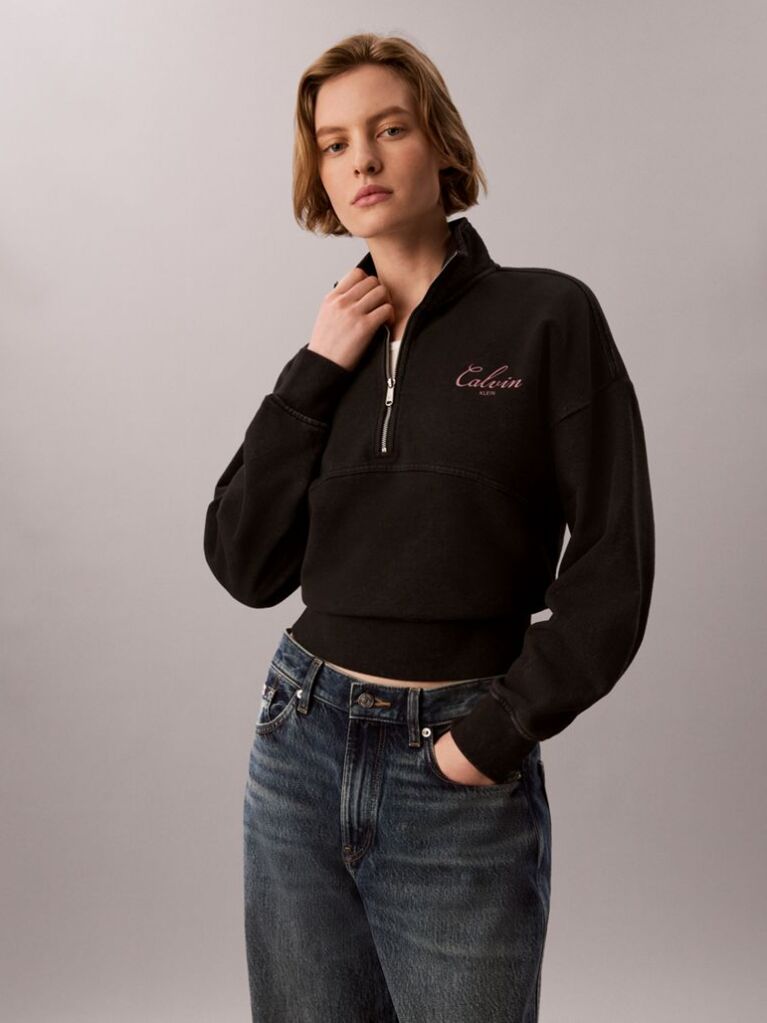 Black Relaxed Quarter Zip Sweatshirt  Women