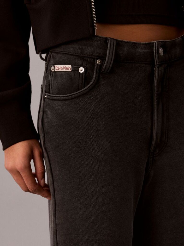 Black Cotton Terry Wide Leg Trousers  Women