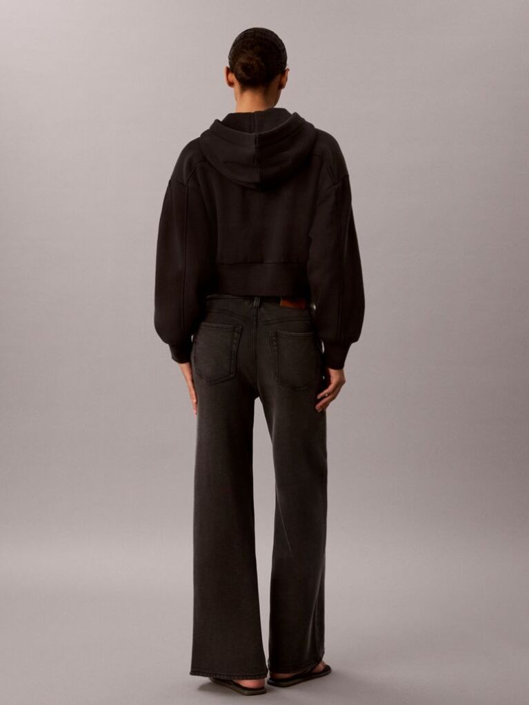 Black Cotton Terry Wide Leg Trousers  Women