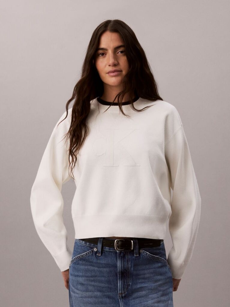 White Textured Knit Monogram Jumper  Women