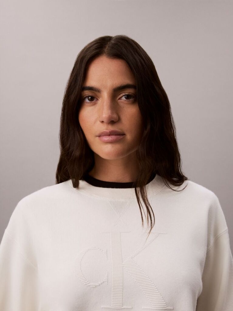 White Textured Knit Monogram Jumper  Women
