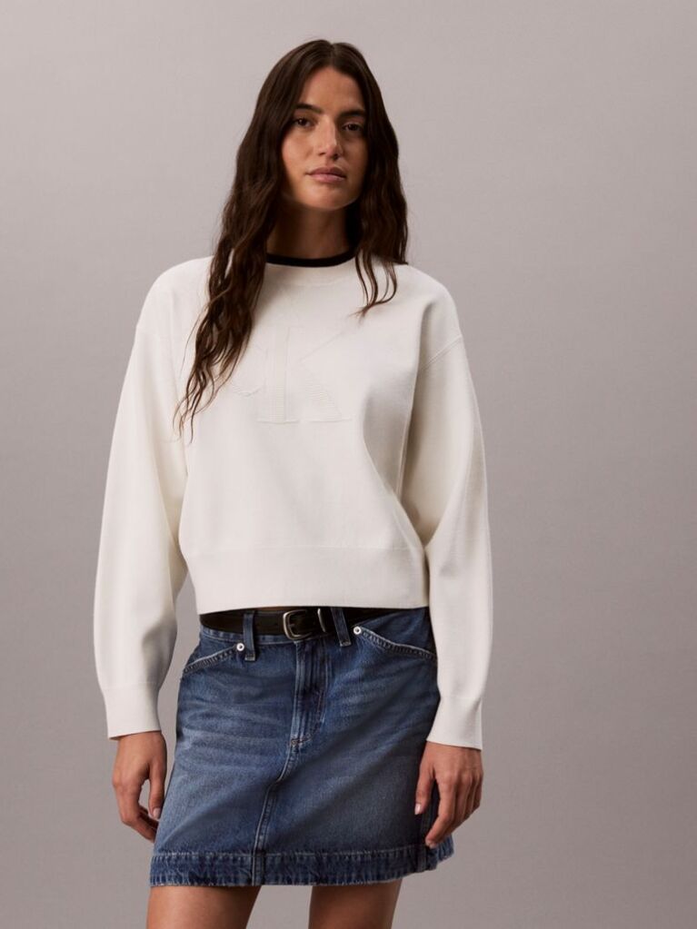 White Textured Knit Monogram Jumper  Women