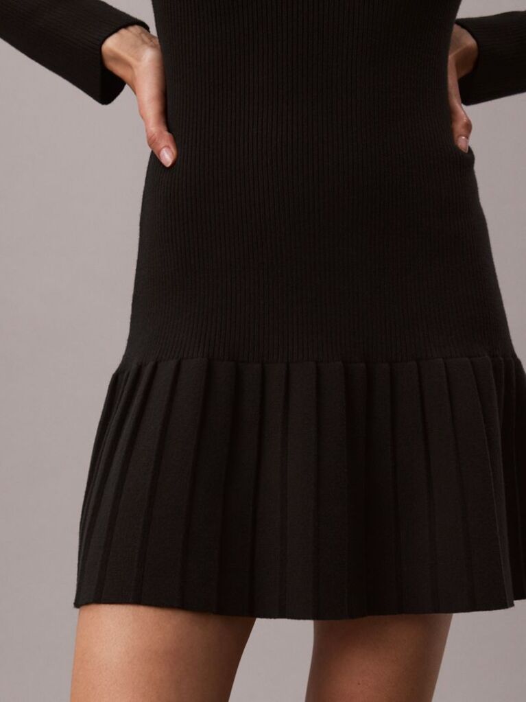 Black Ribbed Cotton Flared Mini Dress  Women