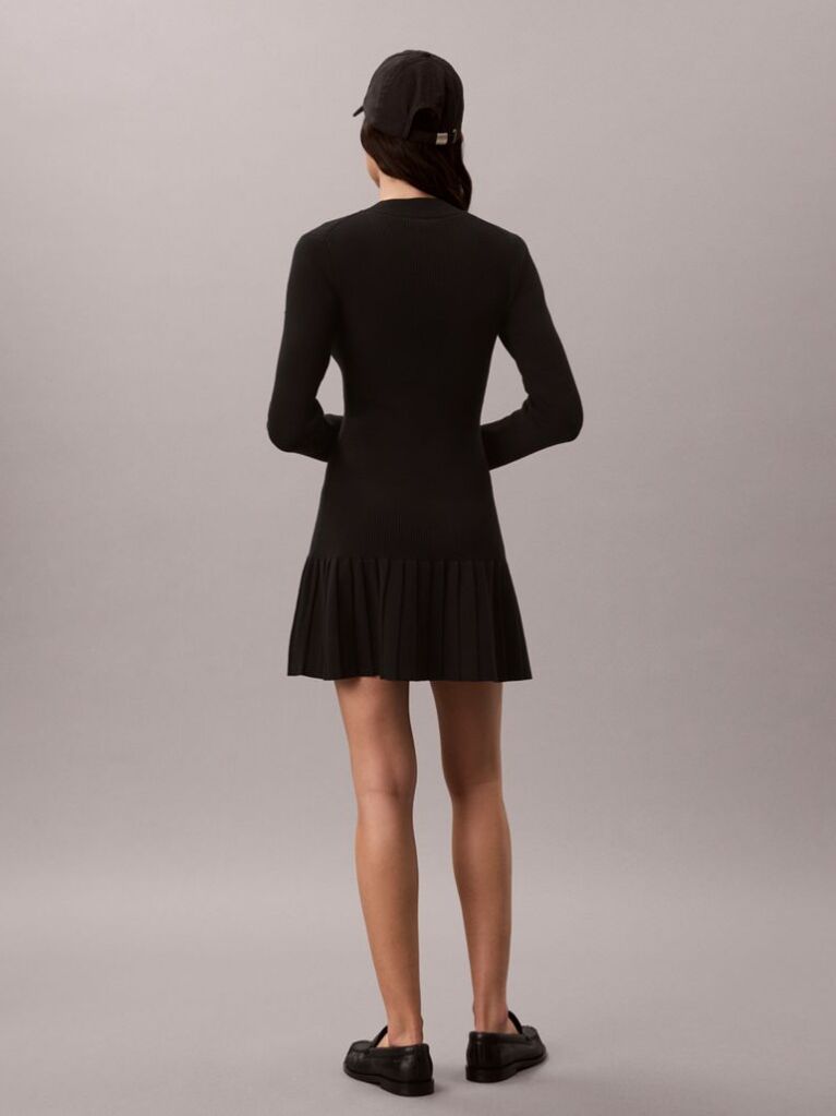 Black Ribbed Cotton Flared Mini Dress  Women