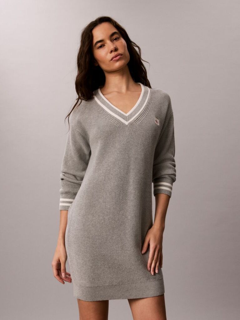 Grey Cotton Knit Jumper Dress  Women