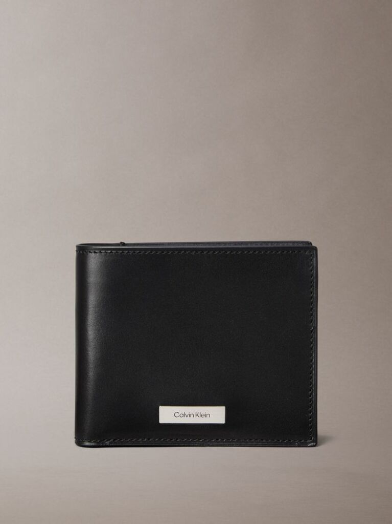 Black Plaque Logo Bifold Wallet  Men