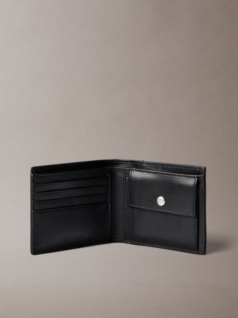 Black Allover Emblem Logo Bifold Wallet with Coin Pouch  Men