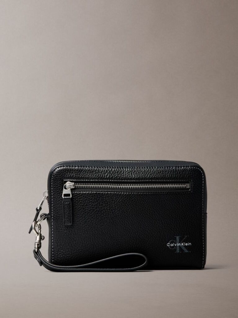 Black Pebbled Signature Logo Wrist Pouch  Men