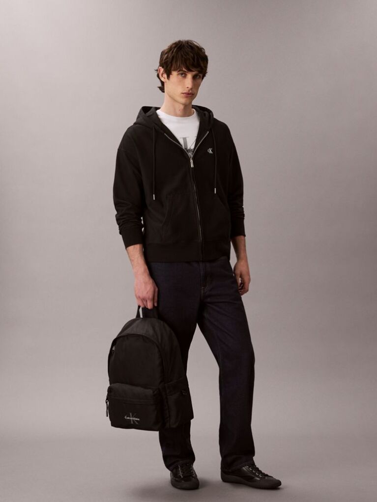 Black Monogram Logo Backpack  Men