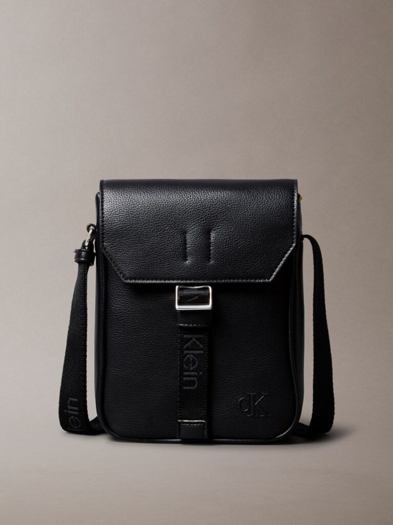 Black Cargo Flap Reporter Bag  Men