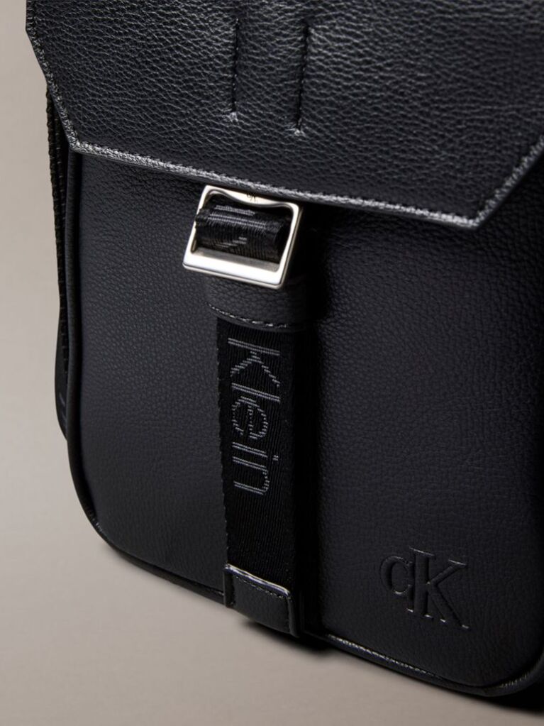 Black Cargo Flap Reporter Bag  Men