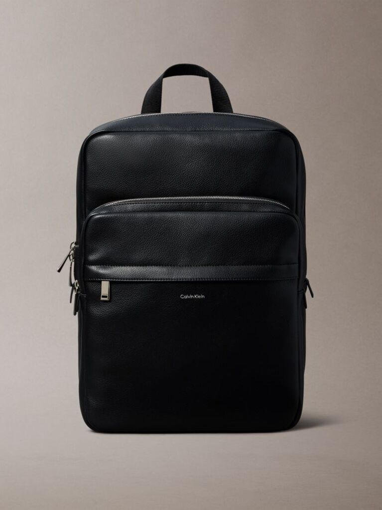 Black Micro Pebble Slim Square Backpack  Men