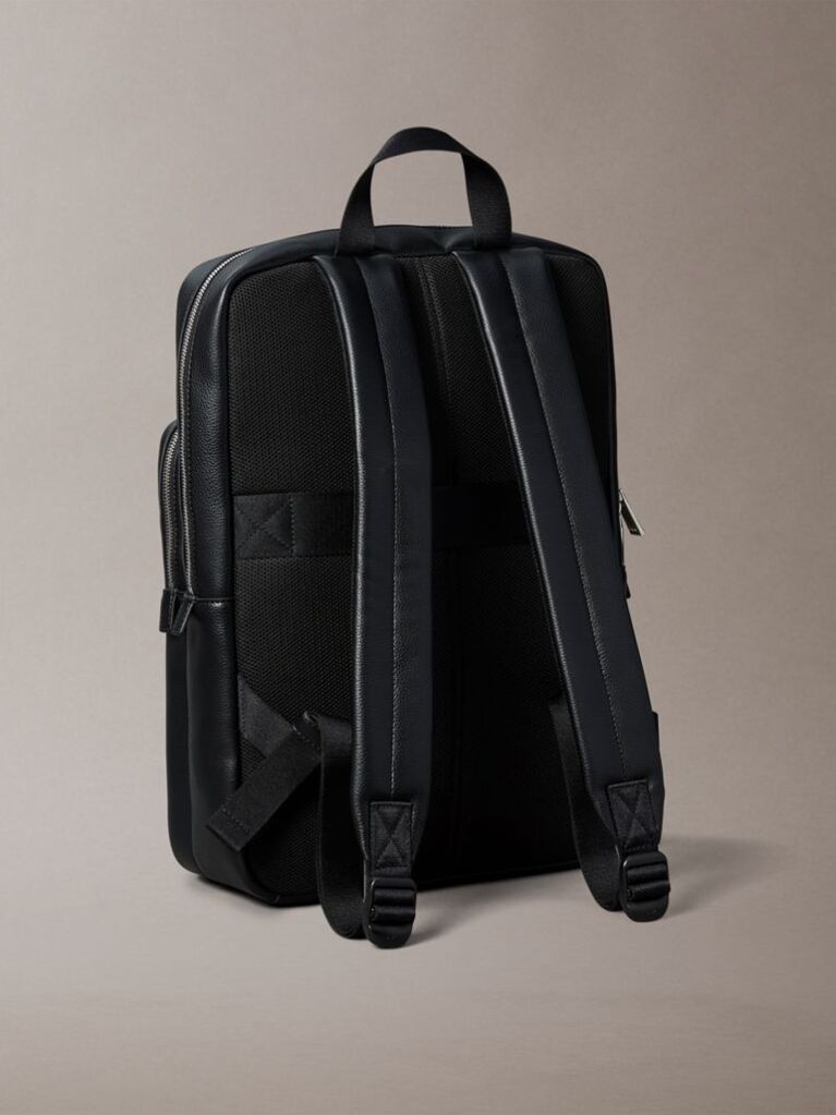 Black Micro Pebble Slim Square Backpack  Men