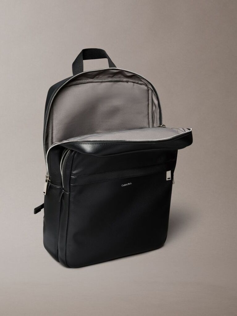 Black Micro Pebble Slim Square Backpack  Men
