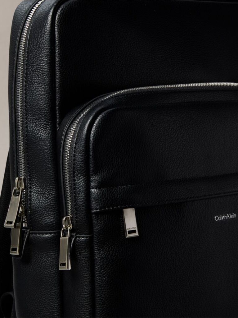 Black Micro Pebble Slim Square Backpack  Men