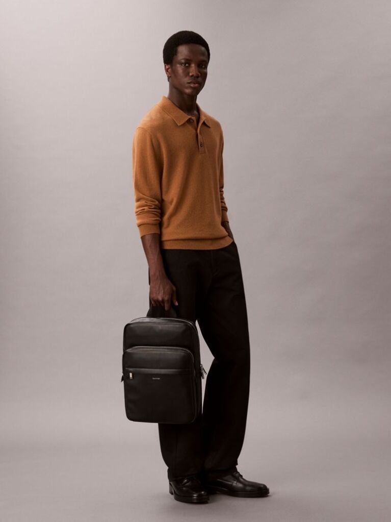 Black Micro Pebble Slim Square Backpack  Men