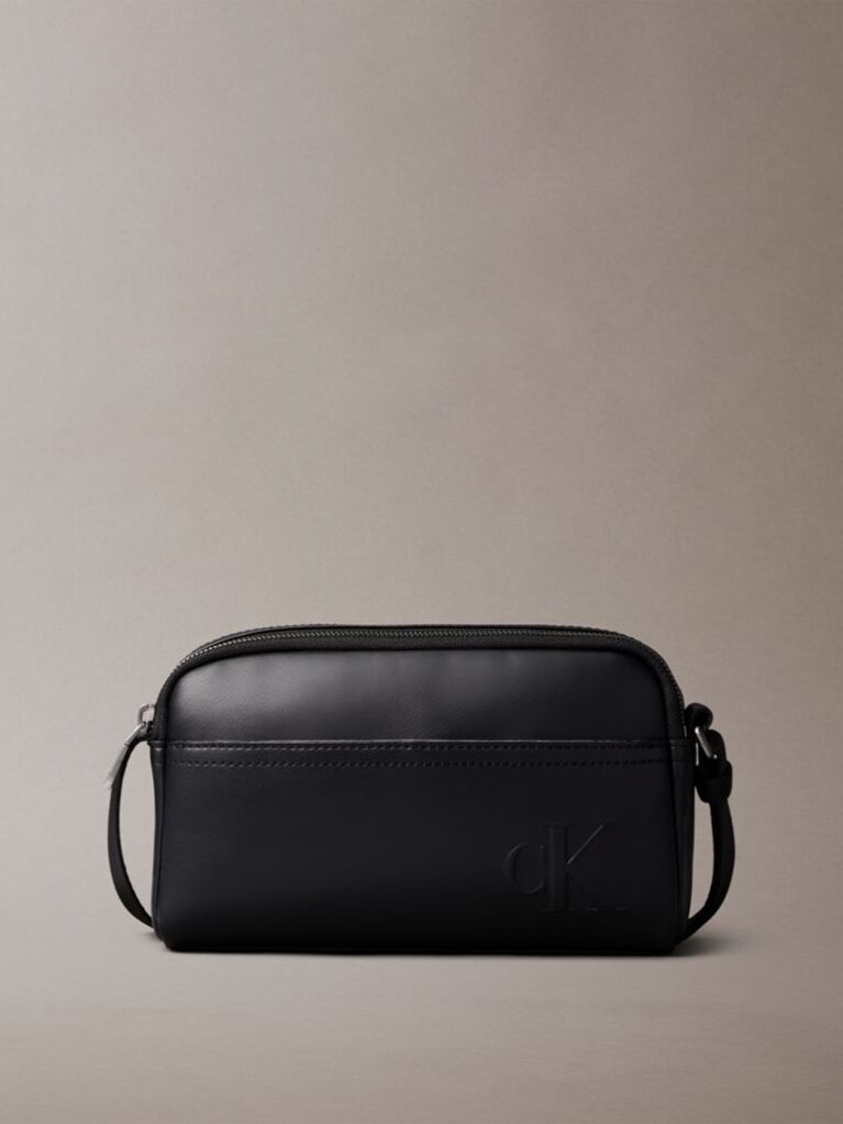 Black Embossed Monogram Logo Camera Bag  Men