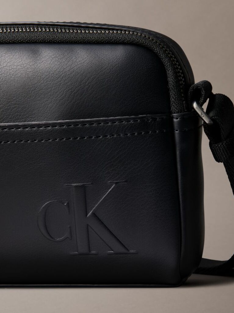 Black Embossed Monogram Logo Camera Bag  Men