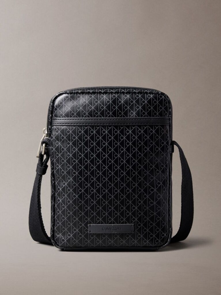Black Allover Emblem Logo Reporter Bag  Men