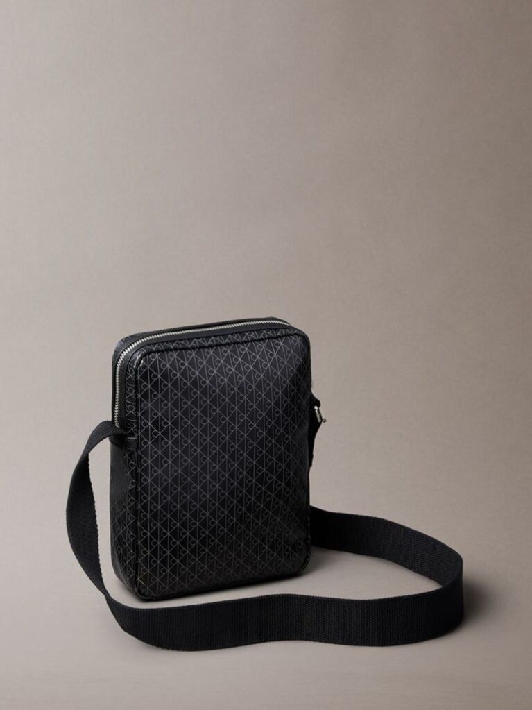 Black Allover Emblem Logo Reporter Bag  Men