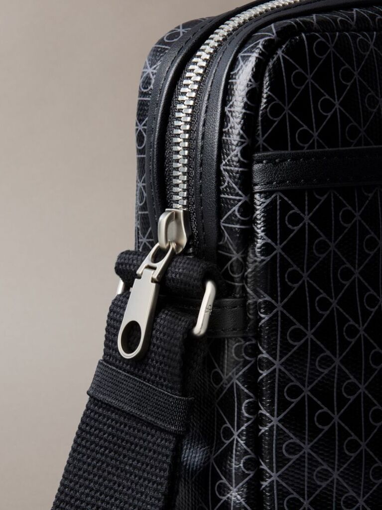 Black Allover Emblem Logo Reporter Bag  Men