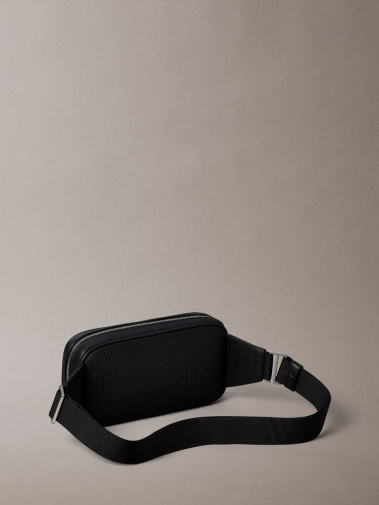 Black Perforated Faux Leather Bum Bag  Men