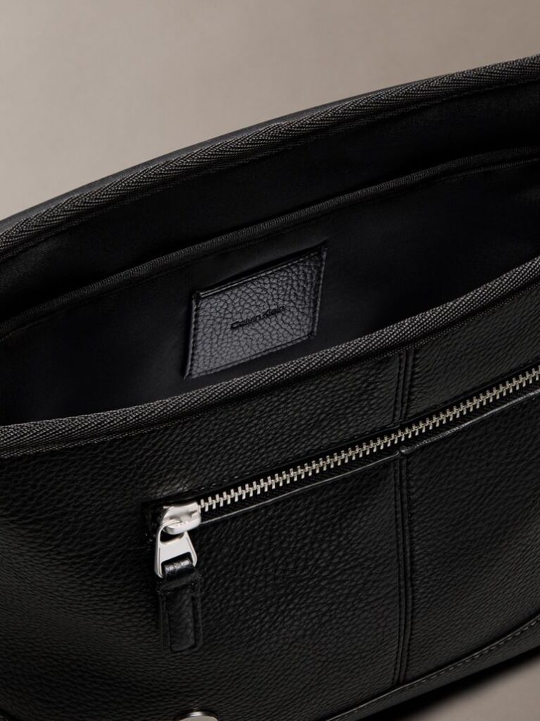 Black Pebbled Signature Logo Messenger Bag  Men