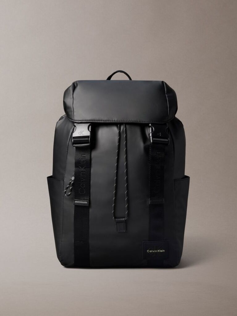 Black Water-Repellent Flap Backpack  Men