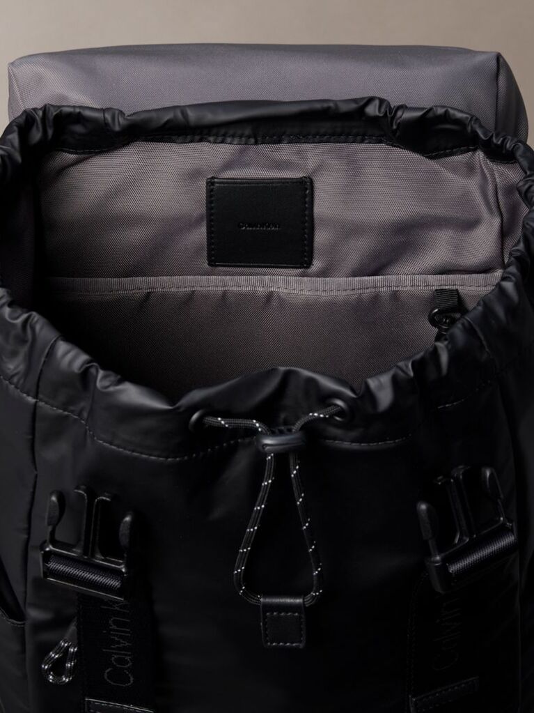 Black Water-Repellent Flap Backpack  Men
