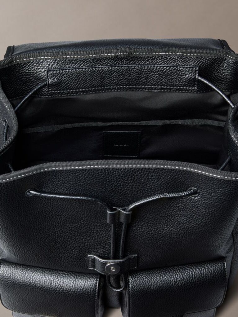 Black Pebbled Signature Logo Trolley Backpack  Men