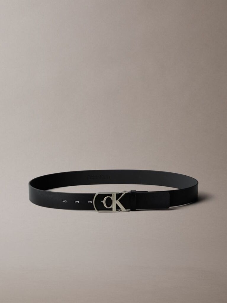 Black Full Grain Leather Logo Belt  Men