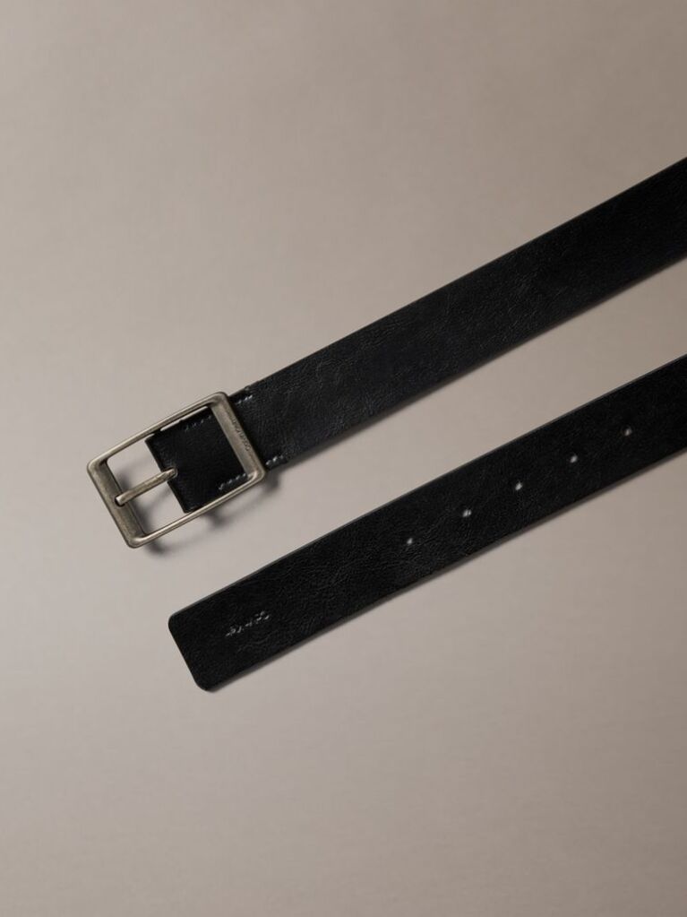 Black Tumbled Leather Belt  Men