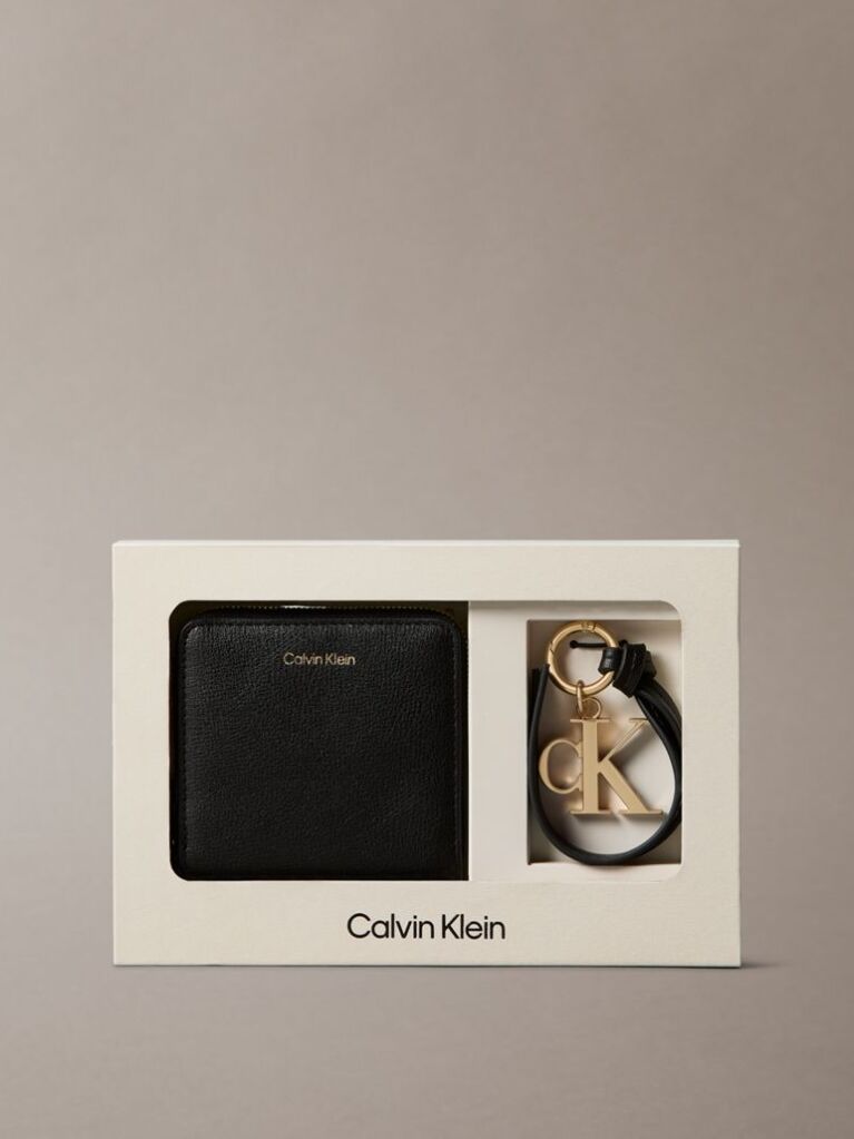 Black Faux Leather Zip Wallet and Key Fob Set  Women