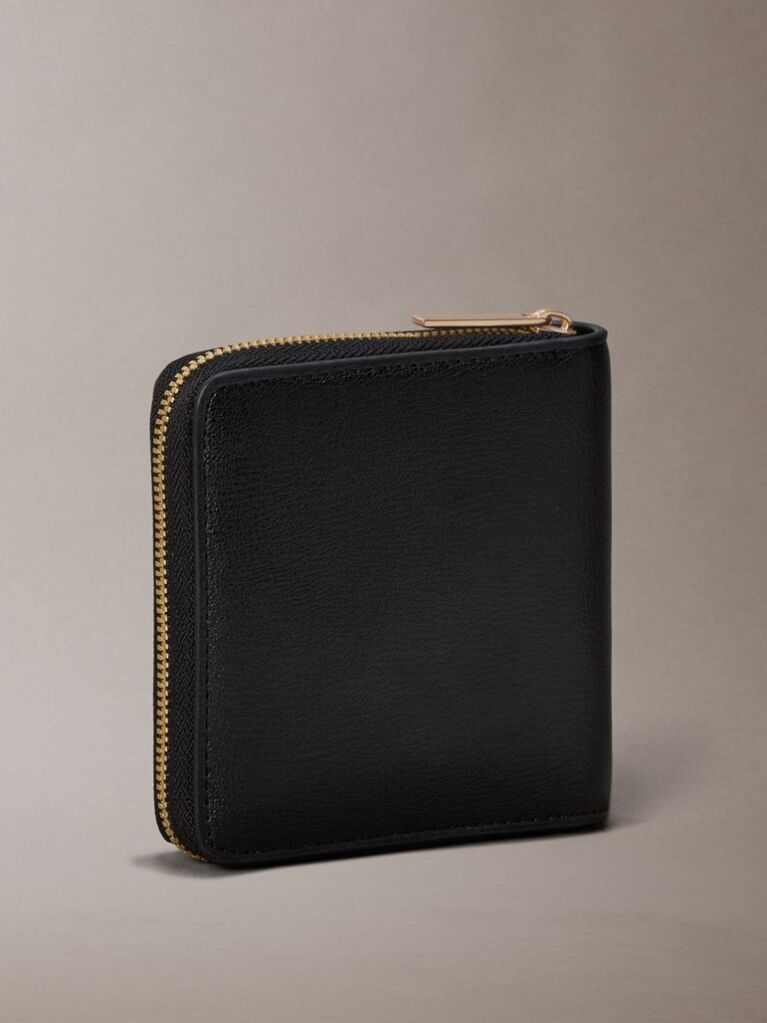 Black Faux Leather Zip Wallet and Key Fob Set  Women