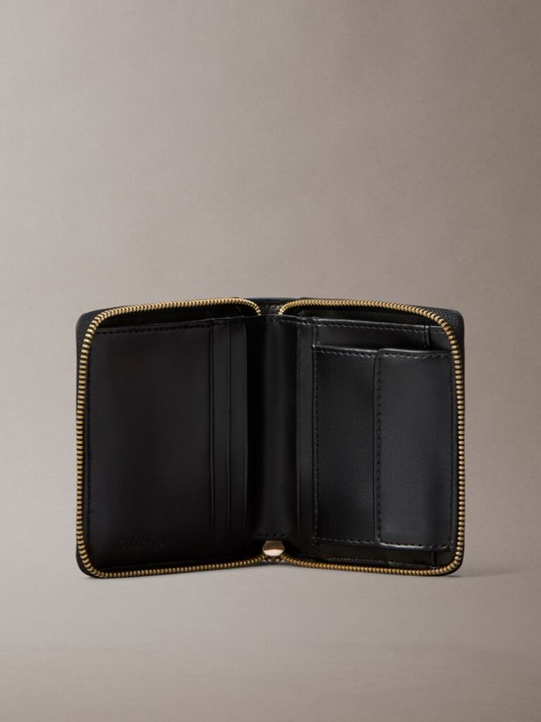 Black Faux Leather Zip Wallet and Key Fob Set  Women