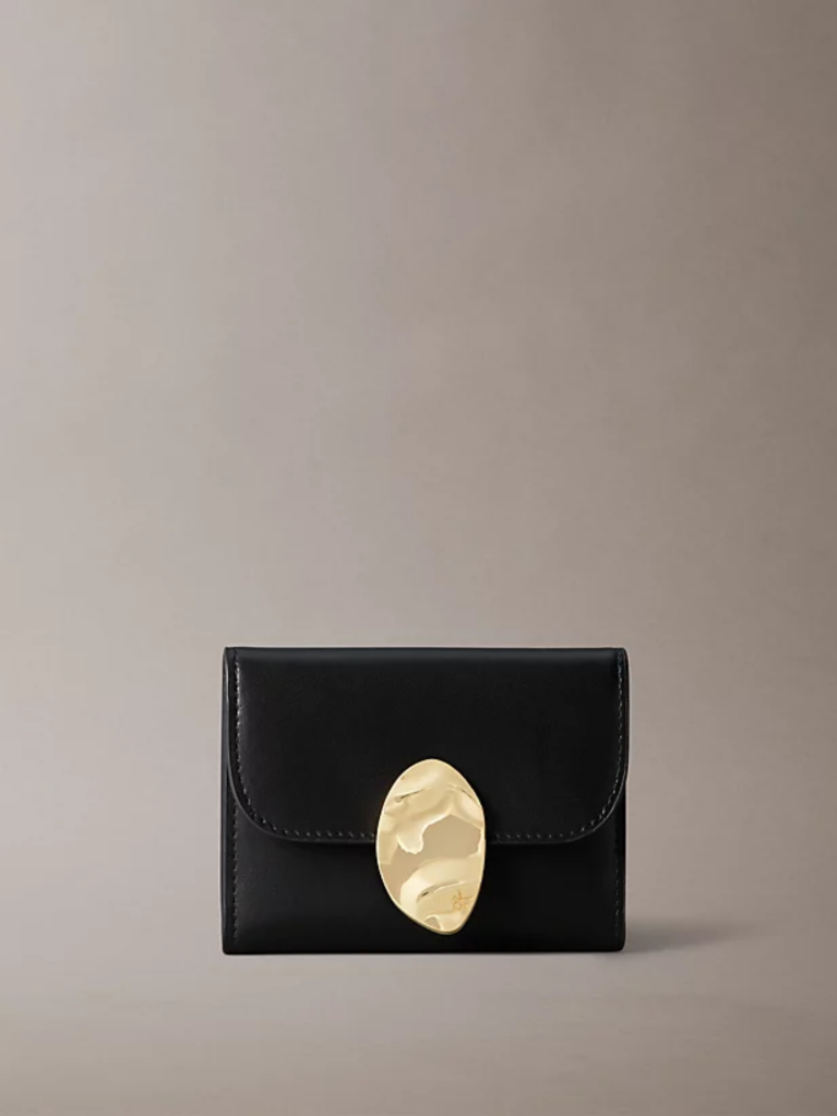 Black Leather RFID Trifold Cardholder  Women