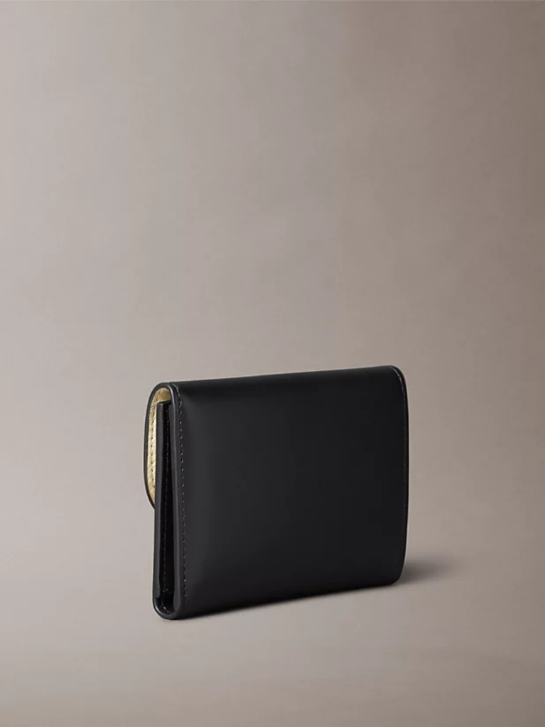 Black Leather RFID Trifold Cardholder  Women