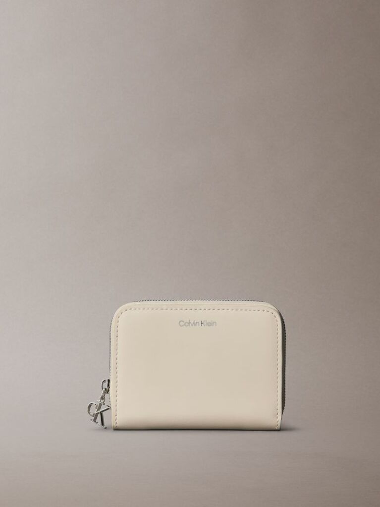 White Leather Medium Zip Wallet  Women