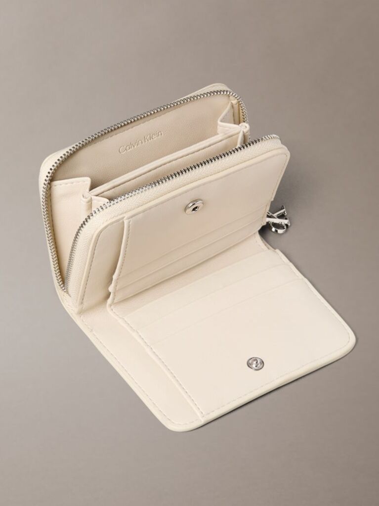 White Leather Medium Zip Wallet  Women