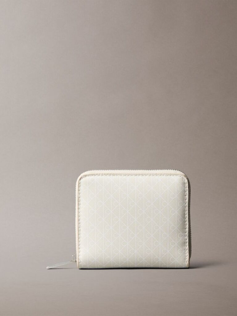 White Allover Monogram Square Zip Wallet  Women