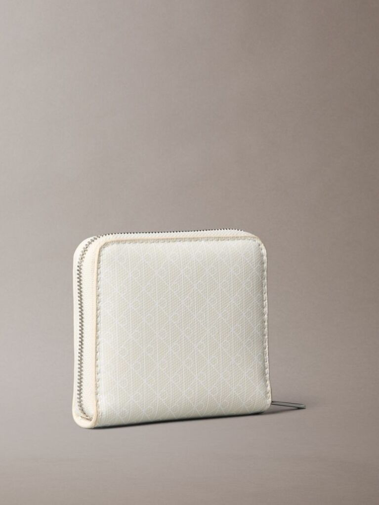 White Allover Monogram Square Zip Wallet  Women