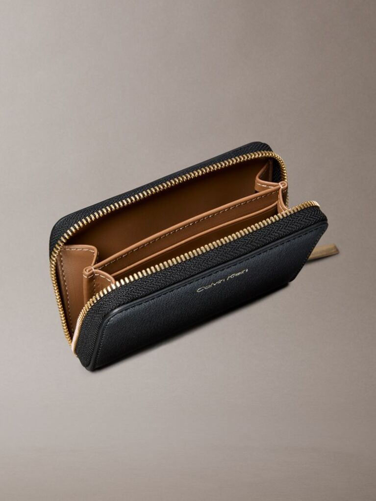 Black Foil Logo Square Zip Wallet  Women