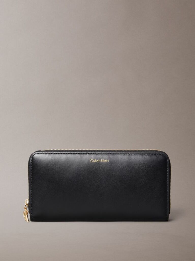 Black Leather Large Zip Wallet  Women