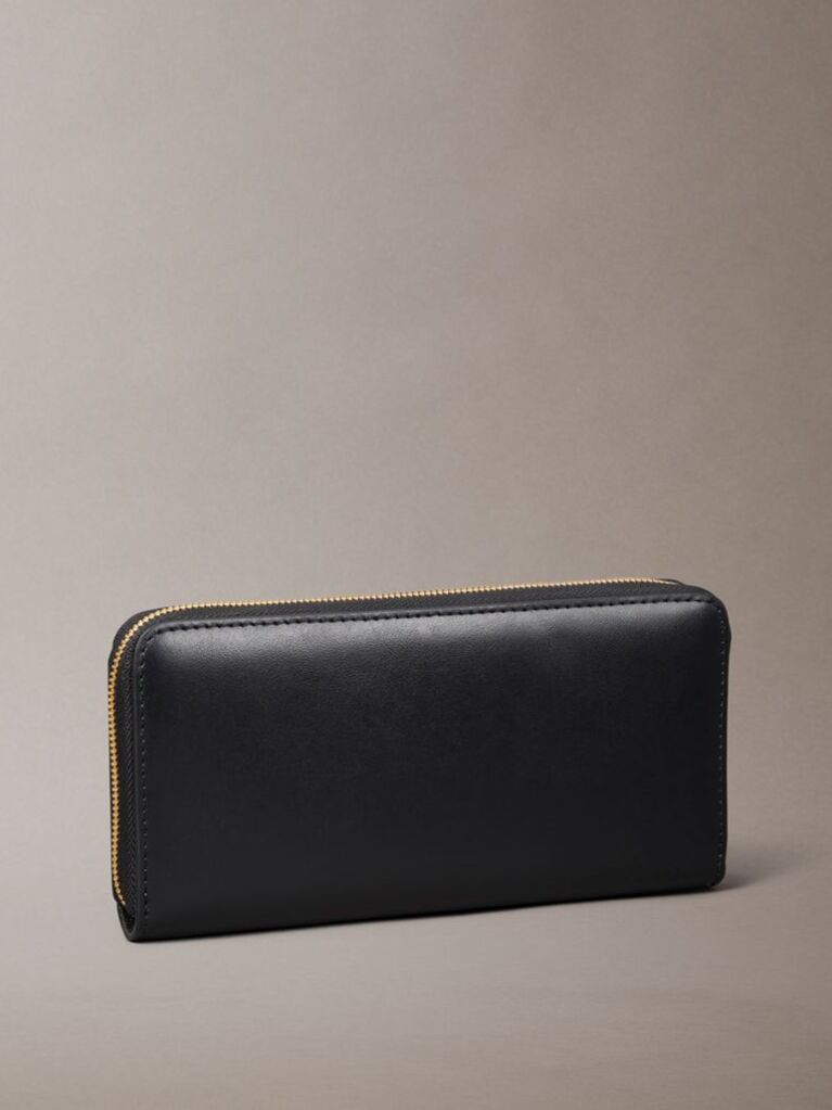 Black Leather Large Zip Wallet  Women