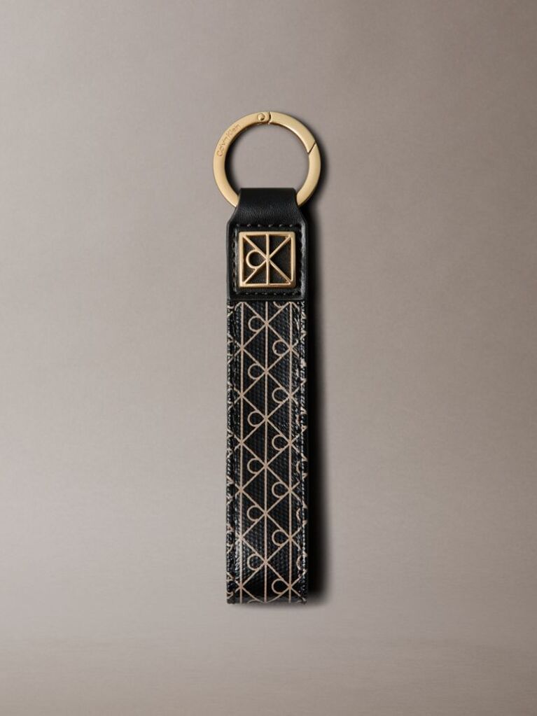 Black Allover Monogram Logo Key Fob  Women