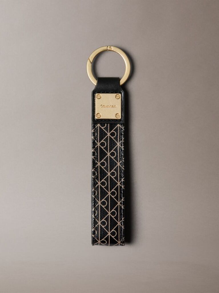 Black Allover Monogram Logo Key Fob  Women